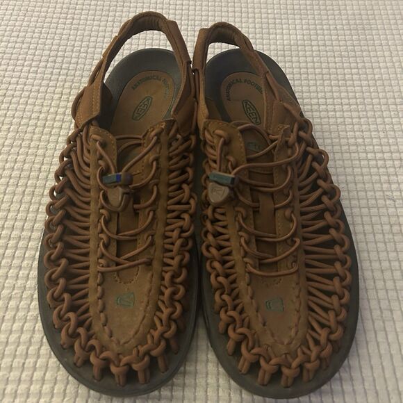 Womens KEEN UNEEK Paracord Braided Rope Brown Suede Sandals Size 10 Waterproof - Picture 1 of 11